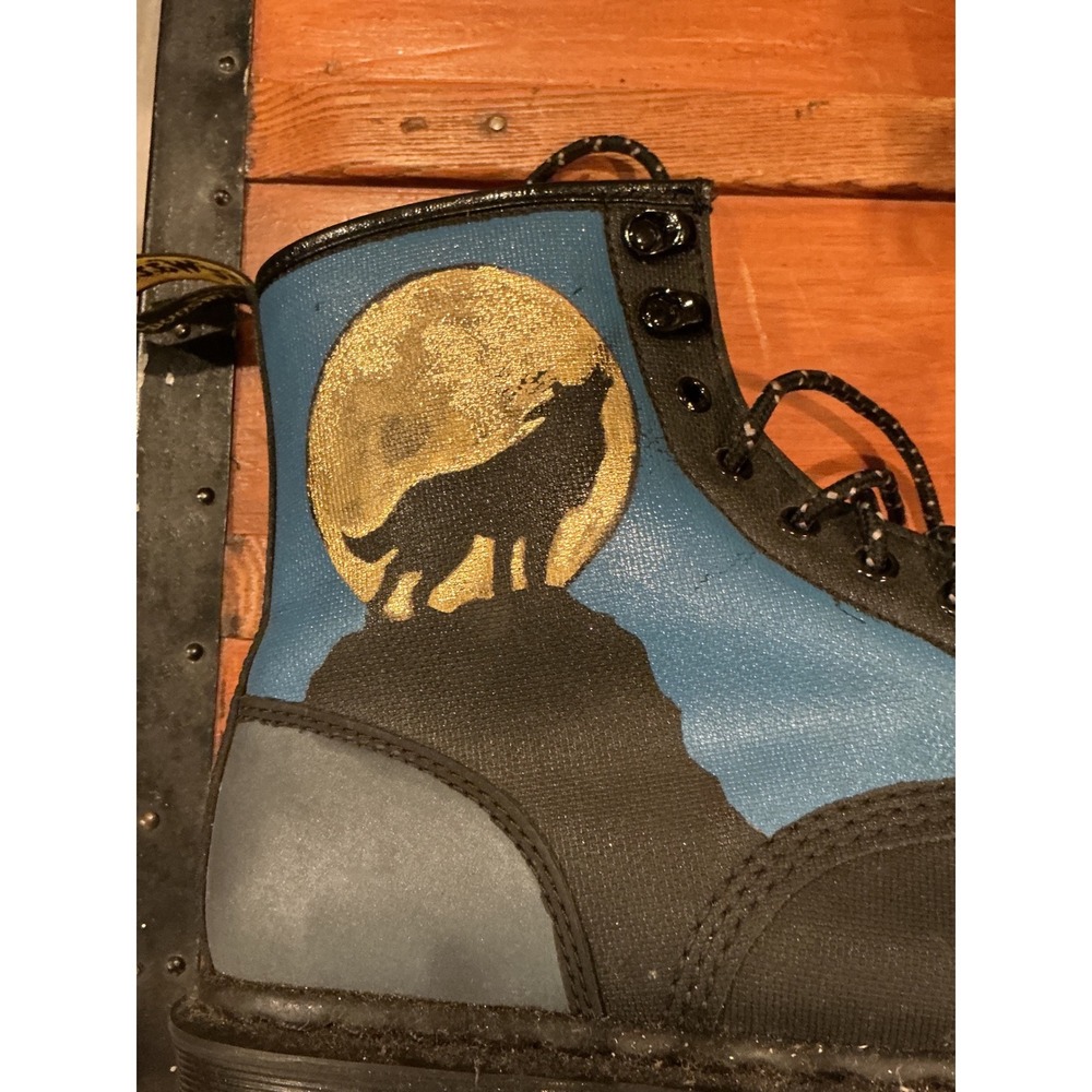 Dr. Martens 1460 Black Canvas Wolf Moon Custom Boots Mens 11 8-Eye Combat AW004